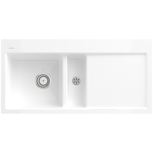 Villeroy und Boch Subway Flächenbündige Spüle 67701FKG Becken links, mit Ablaufgarnitur und Handbetätigung, Snow White