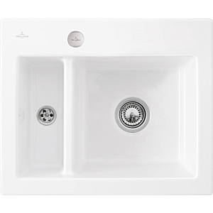 Villeroy et Boch Subway évier à chasse d&#39;eau 67802FKG avec garniture de vidage et actionnement excentrique, Blanc Neige