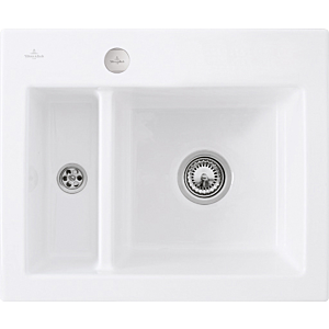 Villeroy and Boch Subway flush-mounted sink 67802FRW with waste set and eccentric operation, Stone White