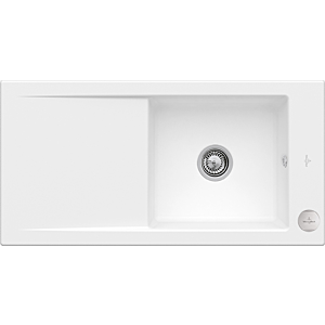 Villeroy et Boch Timeline 60 Évier plat à chasse d&#39;eau 67902FRW avec garniture de vidage et actionnement excentrique, Stone White