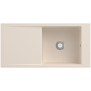 Villeroy et Boch Timeline 60 Évier plat à chasse d&#39;eau 67901FFU avec garniture de vidage et commande manuelle, Ivoire