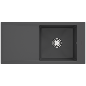 Villeroy et Boch Timeline 60 Évier plat à chasse d&#39;eau 67901Fi4 avec garniture de vidage et commande manuelle, graphite