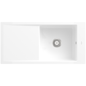 Villeroy et Boch Timeline 60 Évier plat à chasse d&#39;eau 67901FKG avec garniture de vidage et commande manuelle, Blanc Neige