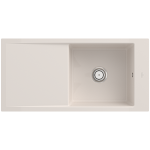 Villeroy et Boch Timeline 60 Évier plat à chasse d&#39;eau 67901FKR avec garniture de vidage et commande manuelle, Crema