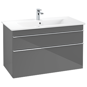 Villeroy and Boch Venticello vanity unit A92601FP 95.3 x 59 x 50.2 cm, basin in the middle, handle chrome, Glossy Grey