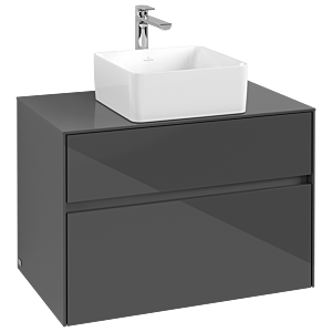 Villeroy und Boch Collaro Waschtischunterschrank C03700FP 80 x 54,8 x 50 cm, Waschtisch mittig, Glossy Grey