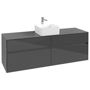 Villeroy und Boch Collaro Waschtischunterschrank C04900FP 160 x 54,8 x 50 cm, Waschtisch mittig, Glossy Grey