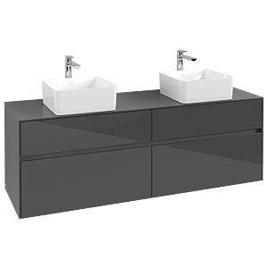 Villeroy and Boch Collaro vanity unit C05200FP 160 x 54.8 x 50 cm, for 2 Basin Fixing Kit , Glossy Grey