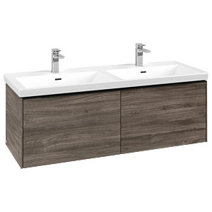 Villeroy und Boch Subway 3.0 Waschtisch-Unterschrank C567L1RK 127,2x42,9x47,8cm, mit LED/Griff Volcano black, stone oak