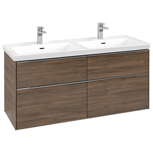 Villeroy und Boch Subway 3.0 Waschtisch-Unterschrank C568L0VH 127,2x56,6x47,8cm, mit LED/Griff Aluminium glänzend, arizona oak
