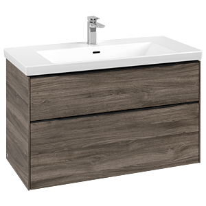 Villeroy und Boch Subway 3.0 Waschtisch-Unterschrank C57001RK 97,3x57,6x47,8cm, ohne LED/Griff Volcano black, stone oak