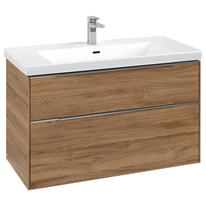 Villeroy und Boch Subway 3.0 Waschtisch-Unterschrank C570L0RH 97,3x57,6x47,8cm, mit LED/Griff Aluminium glänzend, kansas oak