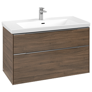 Villeroy und Boch Subway 3.0 Waschtisch-Unterschrank C570L0VH 97,3x57,6x47,8cm, mit LED/Griff Aluminium glänzend, arizona oak