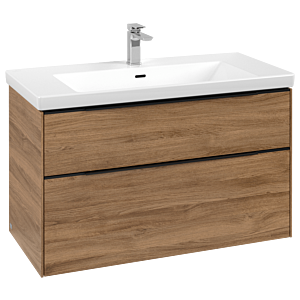 Villeroy and Boch Subway 3.0 vanity unit C570L1RH 97.3x57.6x47.8cm, with LED / handle Volcano black, kansas oak