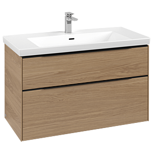 Villeroy und Boch Subway 3.0 Waschtisch-Unterschrank C570L1VJ 97,3x57,6x47,8cm, mit LED/Griff Volcano black, nordic oak