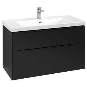 Villeroy und Boch Subway 3.0 Waschtisch-Unterschrank C570L1VL 97,3x57,6x47,8cm, mit LED/Griff Volcano black, volcano black