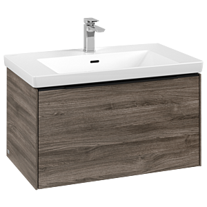 Villeroy und Boch Subway 3.0 Waschtisch-Unterschrank C573L1RK 77,2x42,9x47,8cm, mit LED/Griff Volcano black, stone oak