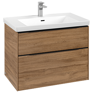 Villeroy und Boch Subway 3.0 Waschtisch-Unterschrank C574L1RH 77,2x57,6x47,8cm, mit LED/Griff Volcano black, kansas oak