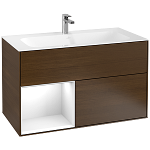 Villeroy et Boch Finion Villeroy et Boch F030GFGN 99,6x59,1x49,8cm, étagère gauche laqué blanc brillant, placage noyer