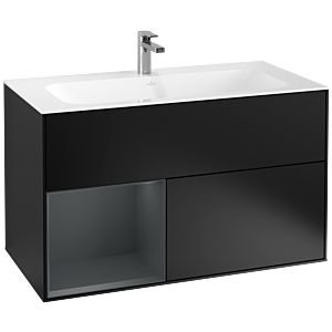 Villeroy und Boch Finion Waschtischunterschrank F030HGPD 99,6x59,1x49,8cm, Regal links Midnight Blue Matt Lacquer, Black matt lacquer