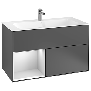 Villeroy et Boch Finion Villeroy et Boch G030MTGK 99,6x59,1cm, éclairage mural, étagère à gauche laqué blanc mat, anthracite mat