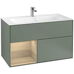 Villeroy und Boch Finion Waschtischunterschrank F030PCGM 99,6x59,1x49,8cm, Regal links Oak Veneer, Olive Matt Lacquer