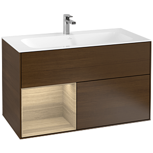 Villeroy und Boch Finion Waschtischunterschrank F030PCGN 99,6x59,1x49,8cm, Regal links Oak Veneer, Walnut veneer