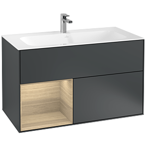 Villeroy und Boch Finion Waschtischunterschrank F030PCHG 99,6x59,1x49,8cm, Regal links Oak Veneer, Midnight Blue Matt Lacquer