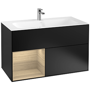Villeroy und Boch Finion Waschtischunterschrank F030PCPD 99,6x59,1x49,8cm, Regal links Oak Veneer, Black matt lacquer