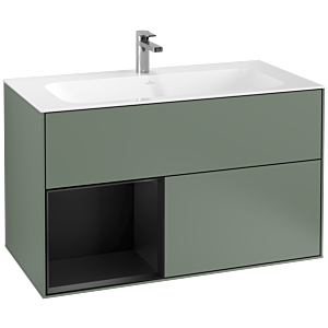 Villeroy et Boch Finion Villeroy et Boch F030PDGM 99,6x59,1x49,8cm, étagère gauche laqué noir mat, Olive Matt Lacquer