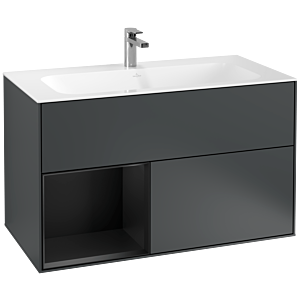 Villeroy et Boch Finion Villeroy et Boch F030PDHG 99,6x59,1x49,8cm, étagère gauche laqué noir mat, Midnight Blue Matt Lacquer