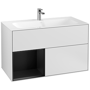 Villeroy et Boch Finion Villeroy et Boch F030PDMT 99,6x59,1x49,8cm, étagère gauche laqué noir mat, laqué blanc mat
