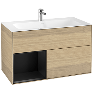 Villeroy und Boch Finion Waschtischunterschrank F030PDPC 99,6x59,1x49,8cm, Regal links Black matt lacquer, Oak Veneer