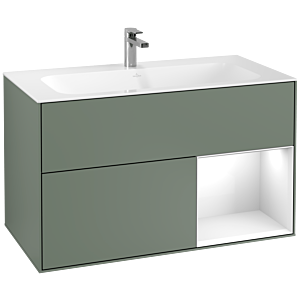 Villeroy et Boch Finion Villeroy et Boch F040GFGM 99,6x59,1x49,8cm, étagère à droite Laque blanc brillant, Olive Matt Lacquer