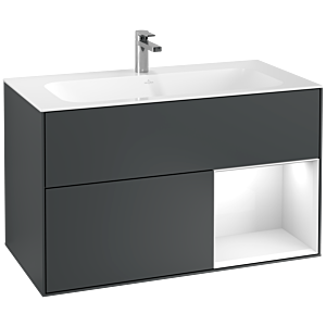 Villeroy et Boch Finion Villeroy et Boch F040GFHG 99,6x59,1x49,8cm, étagère à droite Laque blanc brillant, Midnight Blue Matt Lacquer