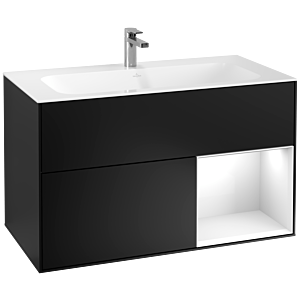Villeroy et Boch Finion Villeroy et Boch F040GFPD 99,6x59,1x49,8cm, étagère à droite laqué blanc brillant, laqué noir mat