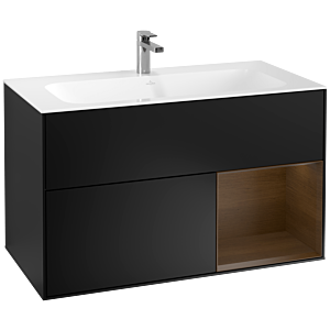 Villeroy und Boch Finion Waschtischunterschrank F040GNPD 99,6x59,1x49,8cm, Regal rechts Walnut veneer, Black matt lacquer