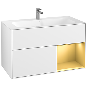 Villeroy und Boch Finion Waschtischunterschrank F040HFGF 99,6x59,1x49,8cm, Regal rechts Gold matt, Glossy white lacquer