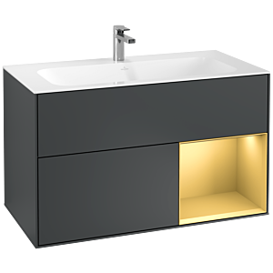 Villeroy und Boch Finion Waschtischunterschrank F040HFHG 99,6x59,1x49,8cm, Regal rechts Gold matt, Midnight Blue Matt Lacquer