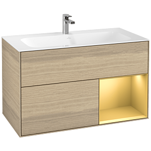 Villeroy und Boch Finion Waschtischunterschrank F040HFPC 99,6x59,1x49,8cm, Regal rechts Gold matt, Oak Veneer