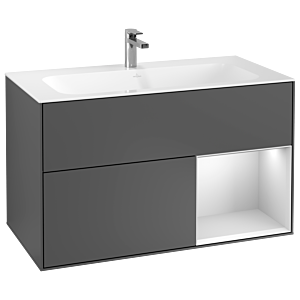 Villeroy und Boch Finion Waschtischunterschrank F040MTGK 99,6x59,1x49,8cm, Regal rechts White matt lacquer, Anthracite matt
