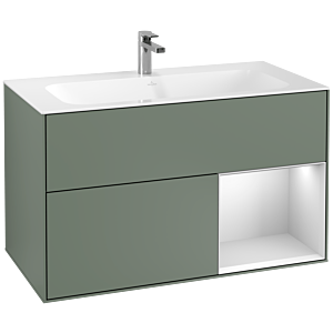 Villeroy et Boch Finion Villeroy et Boch F040MTGM 99,6x59,1x49,8cm, étagère à droite laqué blanc mat, Olive Matt Lacquer
