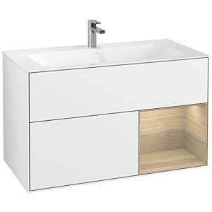 Villeroy und Boch Finion Waschtischunterschrank F040PCGF 99,6x59,1x49,8cm, Regal rechts Oak Veneer, Glossy white lacquer