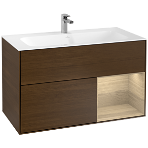 Villeroy und Boch Finion Waschtischunterschrank F040PCGN 99,6x59,1x49,8cm, Regal rechts Oak Veneer, Walnut veneer