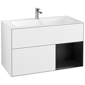 Villeroy et Boch Finion Villeroy et Boch F040PDGF 99,6x59,1x49,8cm, étagère à droite laqué noir mat, laqué blanc brillant