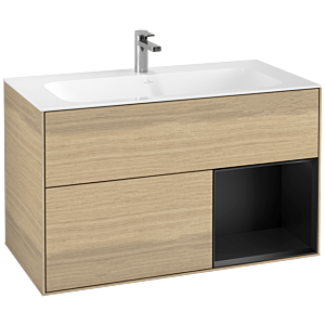 Villeroy und Boch Finion Waschtischunterschrank F040PDPC 99,6x59,1x49,8cm, Regal rechts Black matt lacquer, Oak Veneer