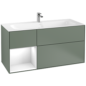 Villeroy und Boch Finion Waschtischunterschrank F060GFGM 119,6x59,1cm, Regal links Glossy white lacquer, Olive Matt Lacquer