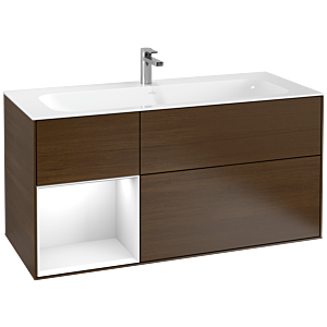 Villeroy und Boch Finion Waschtischunterschrank F060GFGN 119,6x59,1cm, Regal links Glossy white lacquer, Walnut veneer