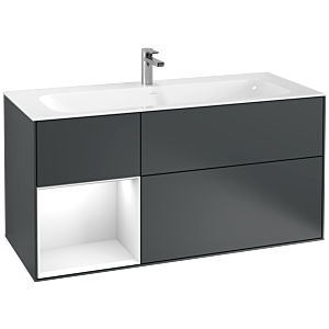 Villeroy und Boch Finion Waschtischunterschrank F060GFHG 119,6x59,1cm, Regal links Glossy white lacquer, Midnight Blue Matt Lacquer