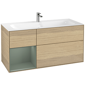 Villeroy und Boch Finion Waschtischunterschrank F060GMPC 119,6x59,1cm, Regal links Olive Matt Lacquer, Oak Veneer